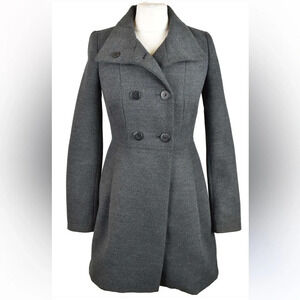 Zara Trafaluc Coat Womens XS Gray Outerwear Front Button  Pea Coat lined pockets